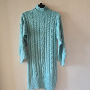 Fashion Nova Aqua Cable Knit Mini Dress